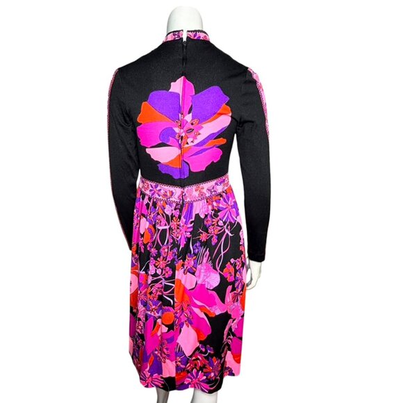 VINTAGE AUTHENTIC MR. DINO 70s Flower Pop Art Turtleneck Midi Dress - Picture 3 of 9
